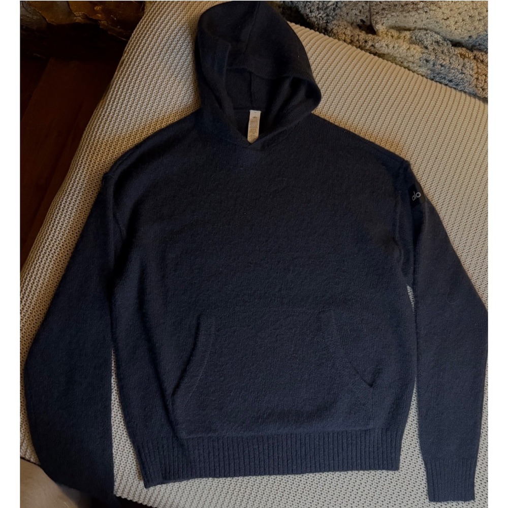 Alo Yoga Black Wool Cashmere New Class Hoodie Sweater S AC24 20080937